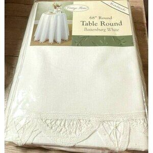Vintage Home Tablecloth Handmade 68" Round Battenburg White 100% Cotton Sealed